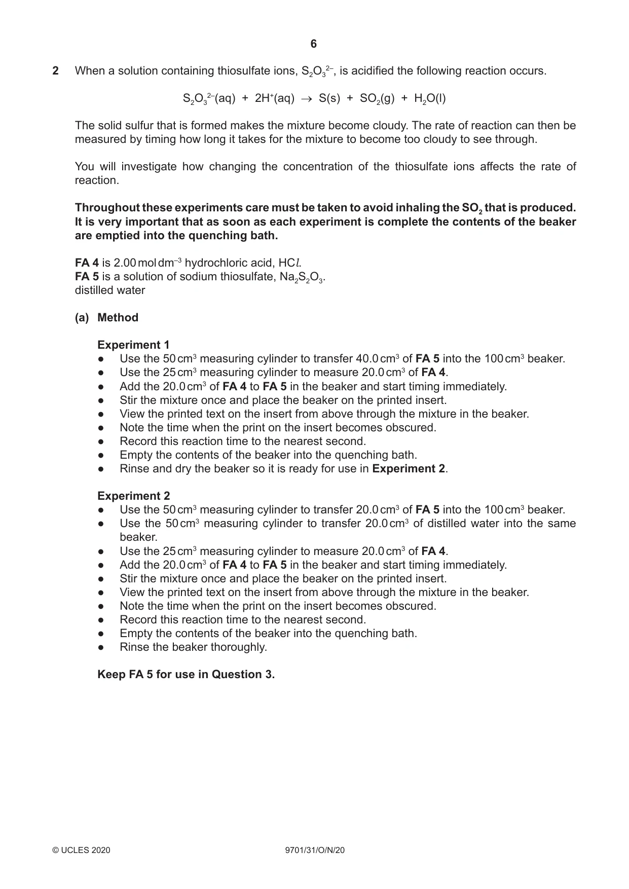 Cambridge A Level Chemistry 9701 2020 Oct/Nov Paper 3 · Variant 1 question paper, page 6 of 16