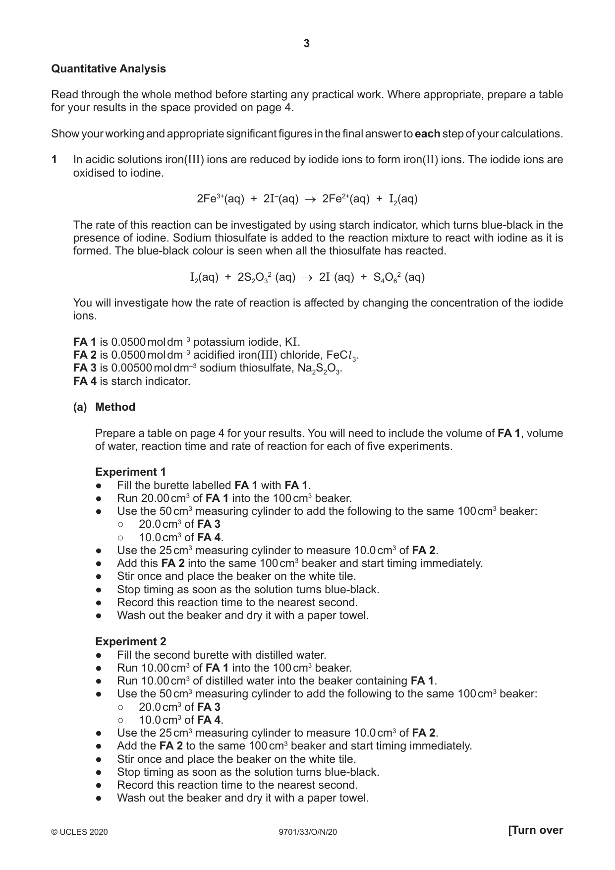Cambridge A Level Chemistry 9701 2020 Oct/Nov Paper 3 · Variant 3 question paper, page 3 of 16