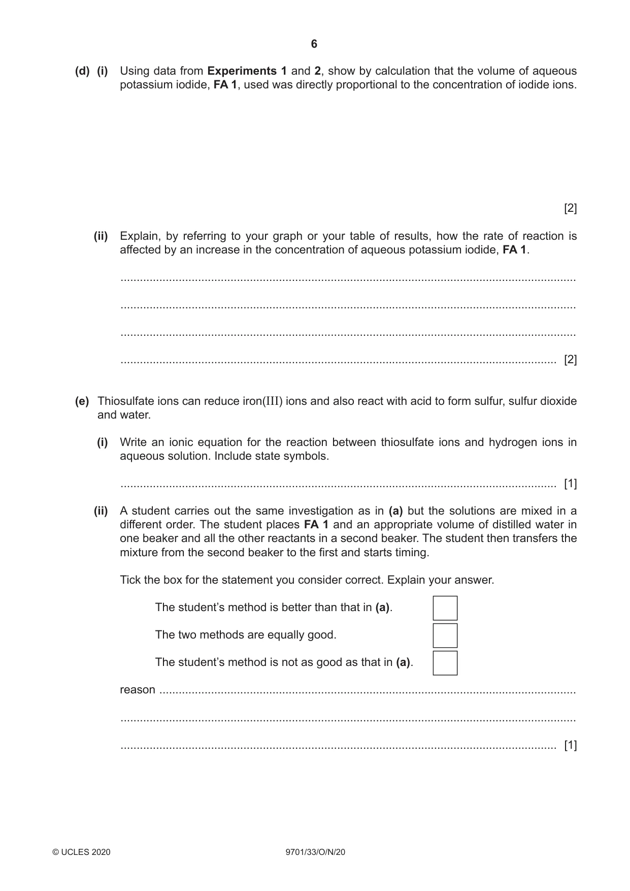 Cambridge A Level Chemistry 9701 2020 Oct/Nov Paper 3 · Variant 3 question paper, page 6 of 16
