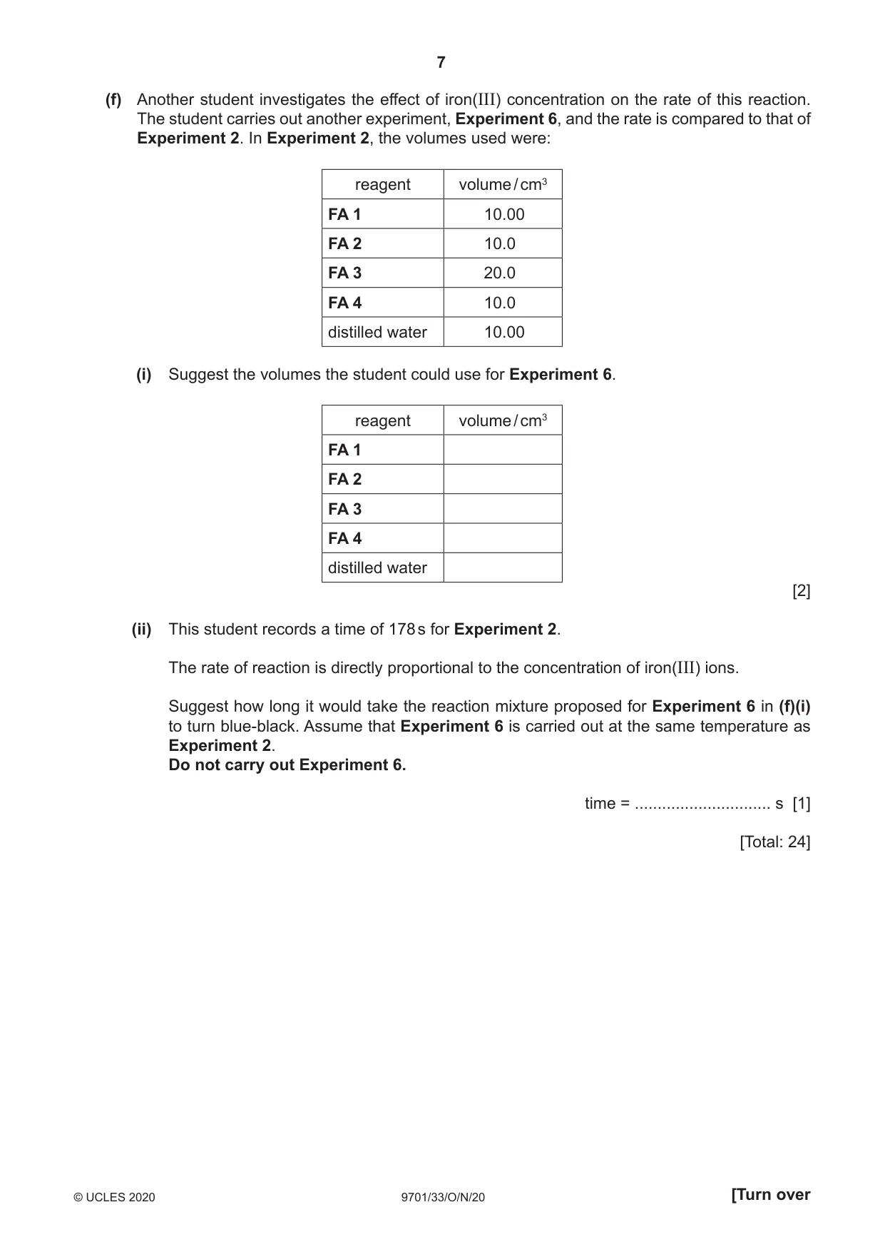 Cambridge A Level Chemistry 9701 2020 Oct/Nov Paper 3 · Variant 3 question paper, page 7 of 16