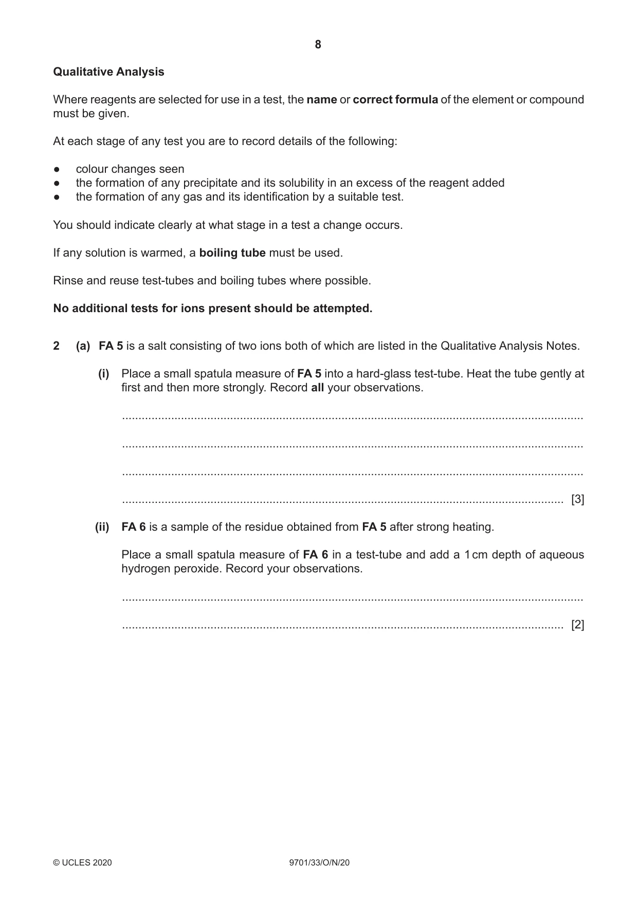 Cambridge A Level Chemistry 9701 2020 Oct/Nov Paper 3 · Variant 3 question paper, page 8 of 16