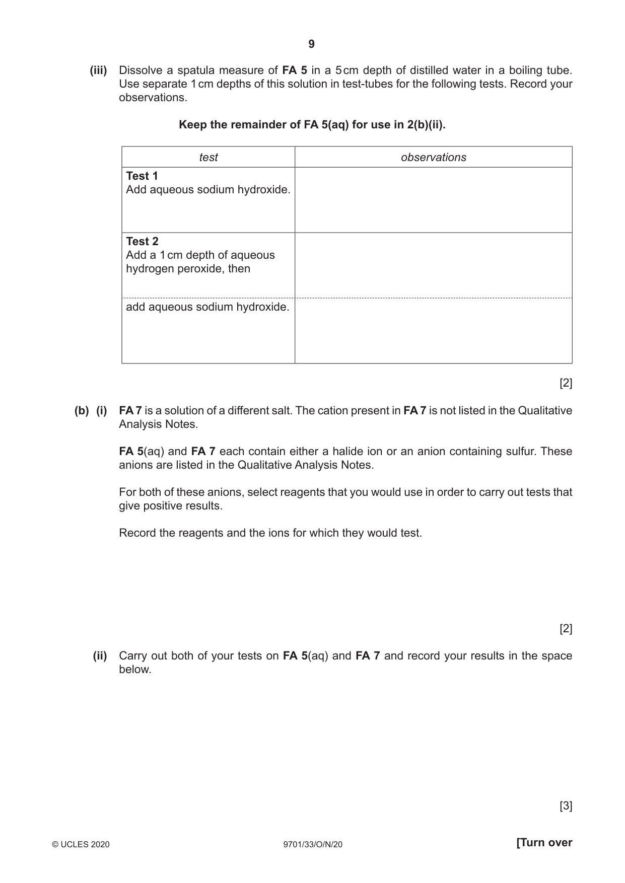 Cambridge A Level Chemistry 9701 2020 Oct/Nov Paper 3 · Variant 3 question paper, page 9 of 16