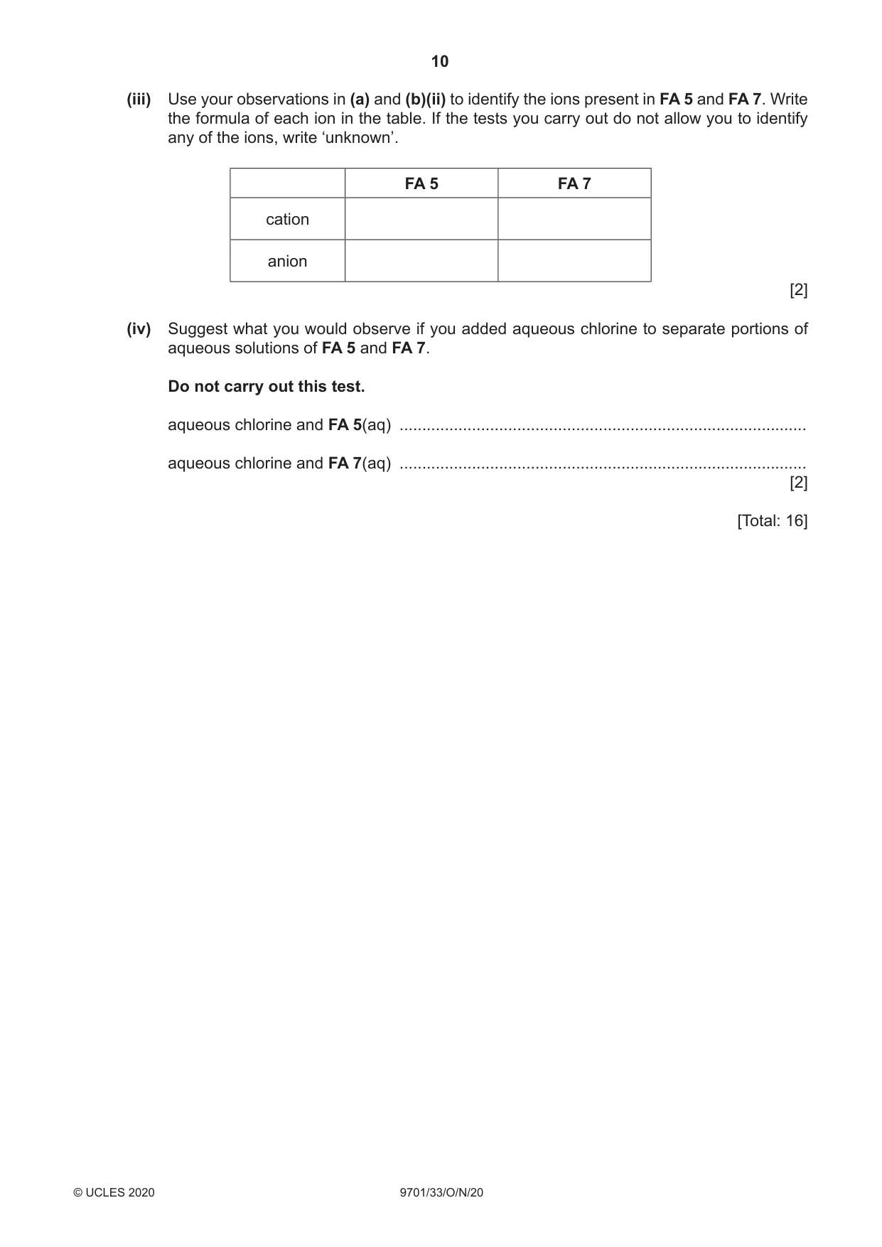 Cambridge A Level Chemistry 9701 2020 Oct/Nov Paper 3 · Variant 3 question paper, page 10 of 16