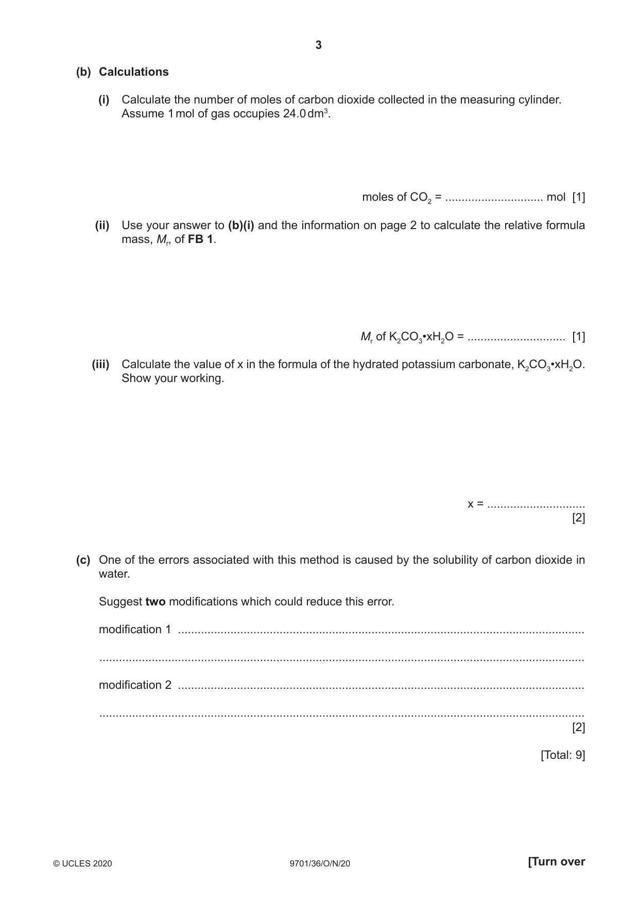 Cambridge A Level Chemistry 9701 2020 Oct/Nov Paper 3 · Variant 6 question paper, page 3 of 12