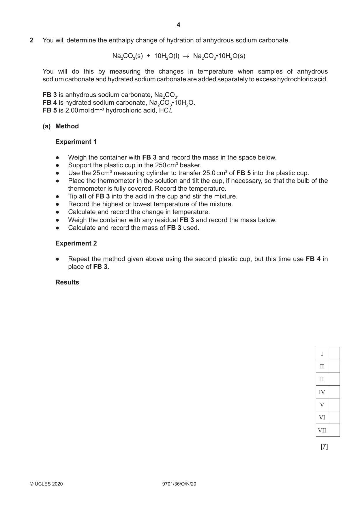 Cambridge A Level Chemistry 9701 2020 Oct/Nov Paper 3 · Variant 6 question paper, page 4 of 12