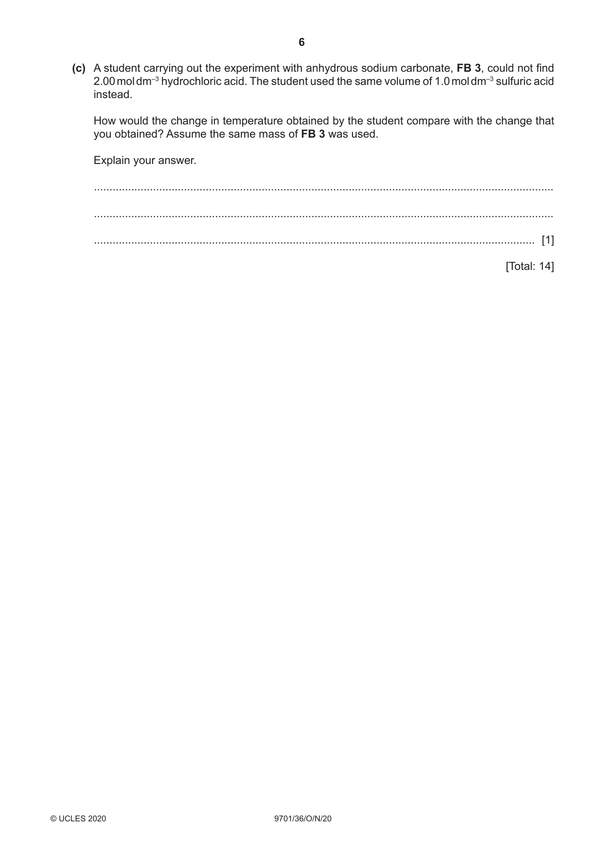 Cambridge A Level Chemistry 9701 2020 Oct/Nov Paper 3 · Variant 6 question paper, page 6 of 12