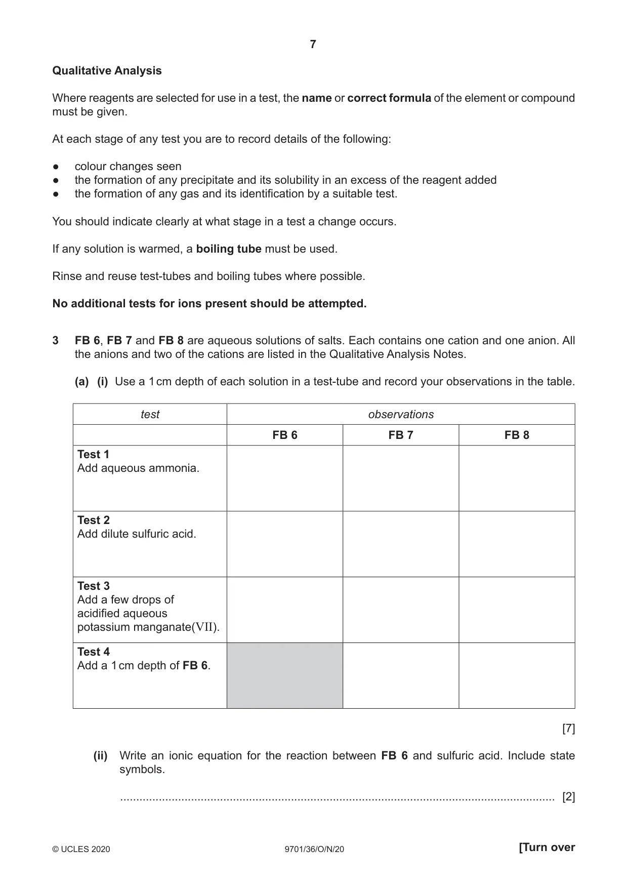 Cambridge A Level Chemistry 9701 2020 Oct/Nov Paper 3 · Variant 6 question paper, page 7 of 12