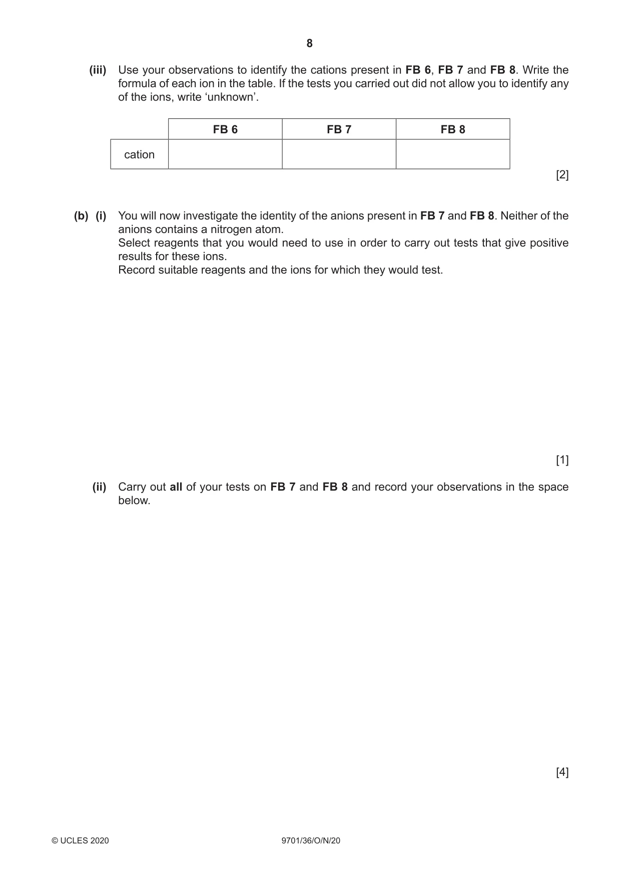Cambridge A Level Chemistry 9701 2020 Oct/Nov Paper 3 · Variant 6 question paper, page 8 of 12