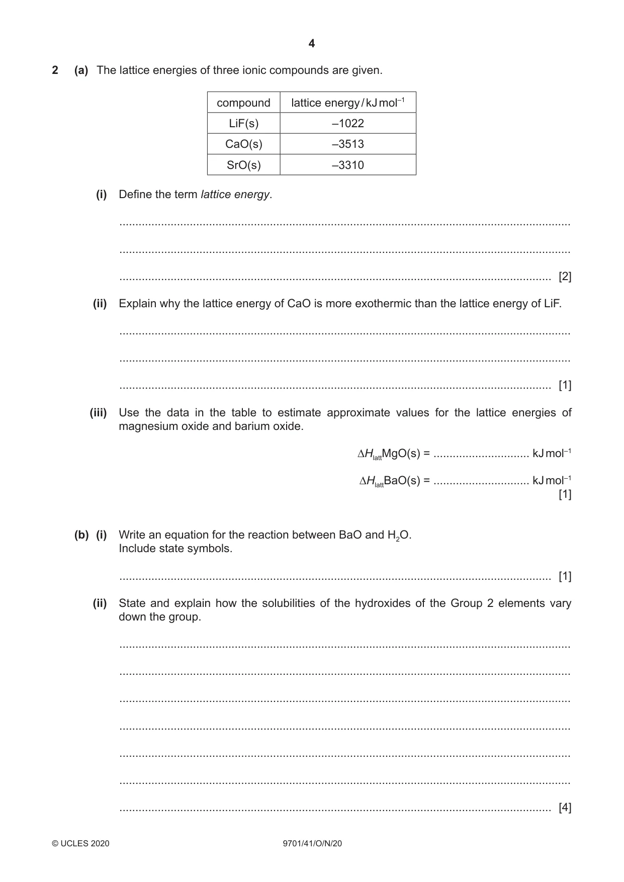 Cambridge A Level Chemistry 9701 2020 Oct/Nov Paper 4 · Variant 1 question paper, page 4 of 24