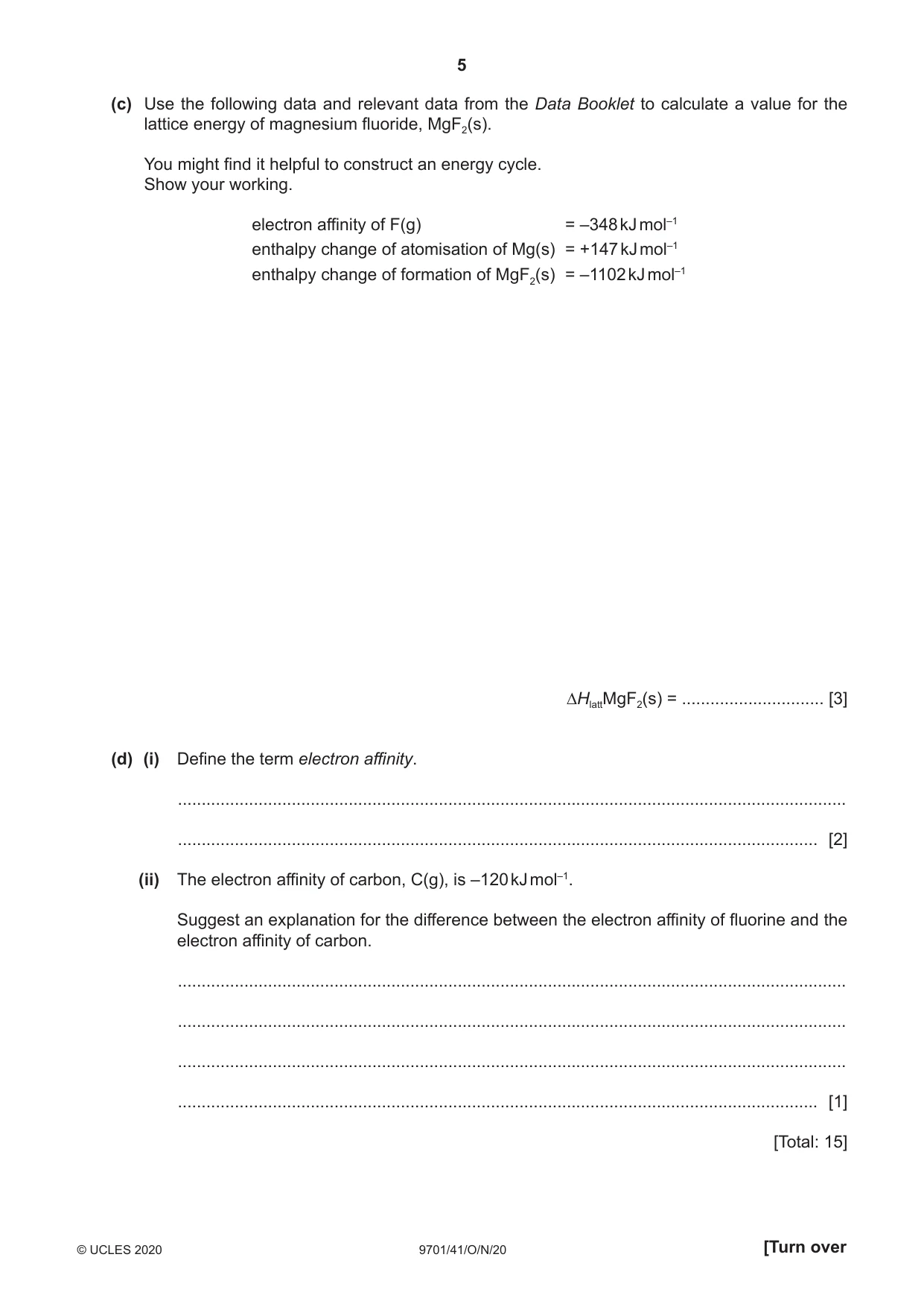 Cambridge A Level Chemistry 9701 2020 Oct/Nov Paper 4 · Variant 1 question paper, page 5 of 24