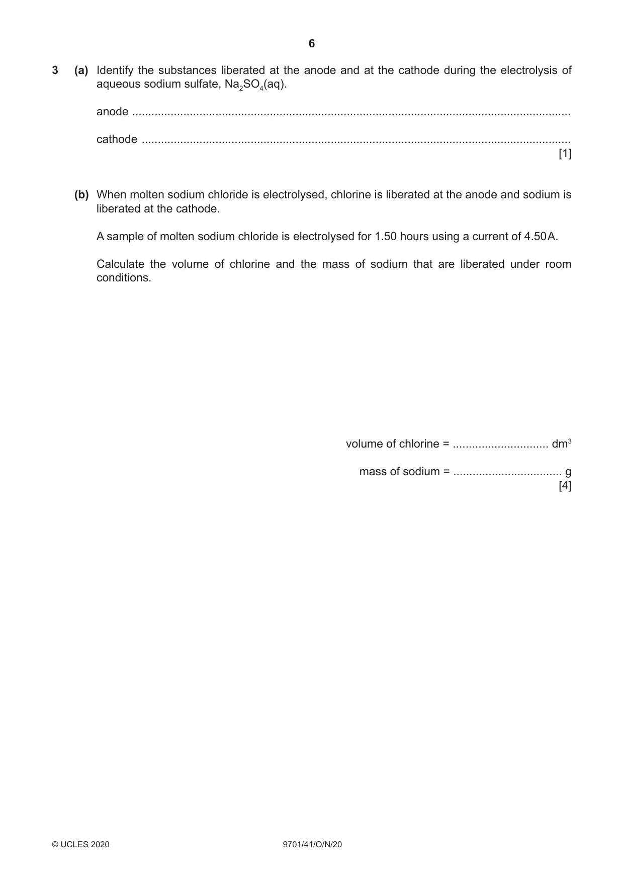 Cambridge A Level Chemistry 9701 2020 Oct/Nov Paper 4 · Variant 1 question paper, page 6 of 24