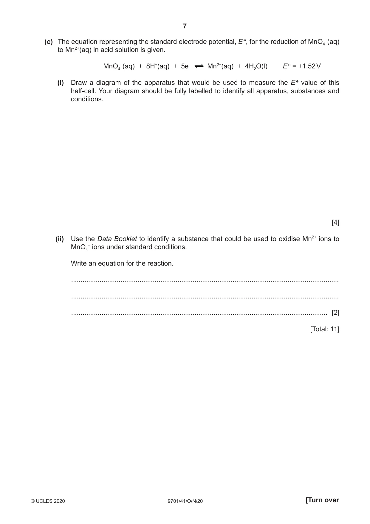 Cambridge A Level Chemistry 9701 2020 Oct/Nov Paper 4 · Variant 1 question paper, page 7 of 24