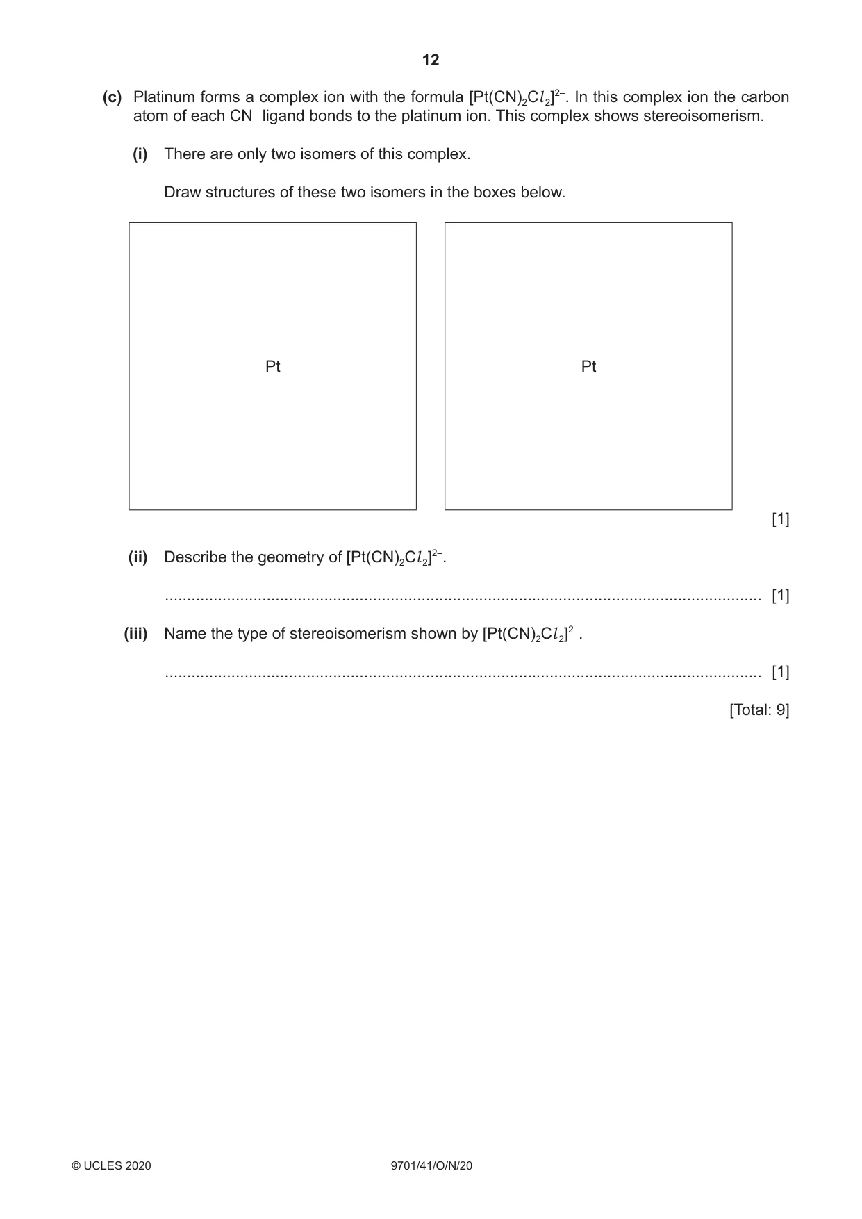 Cambridge A Level Chemistry 9701 2020 Oct/Nov Paper 4 · Variant 1 question paper, page 12 of 24