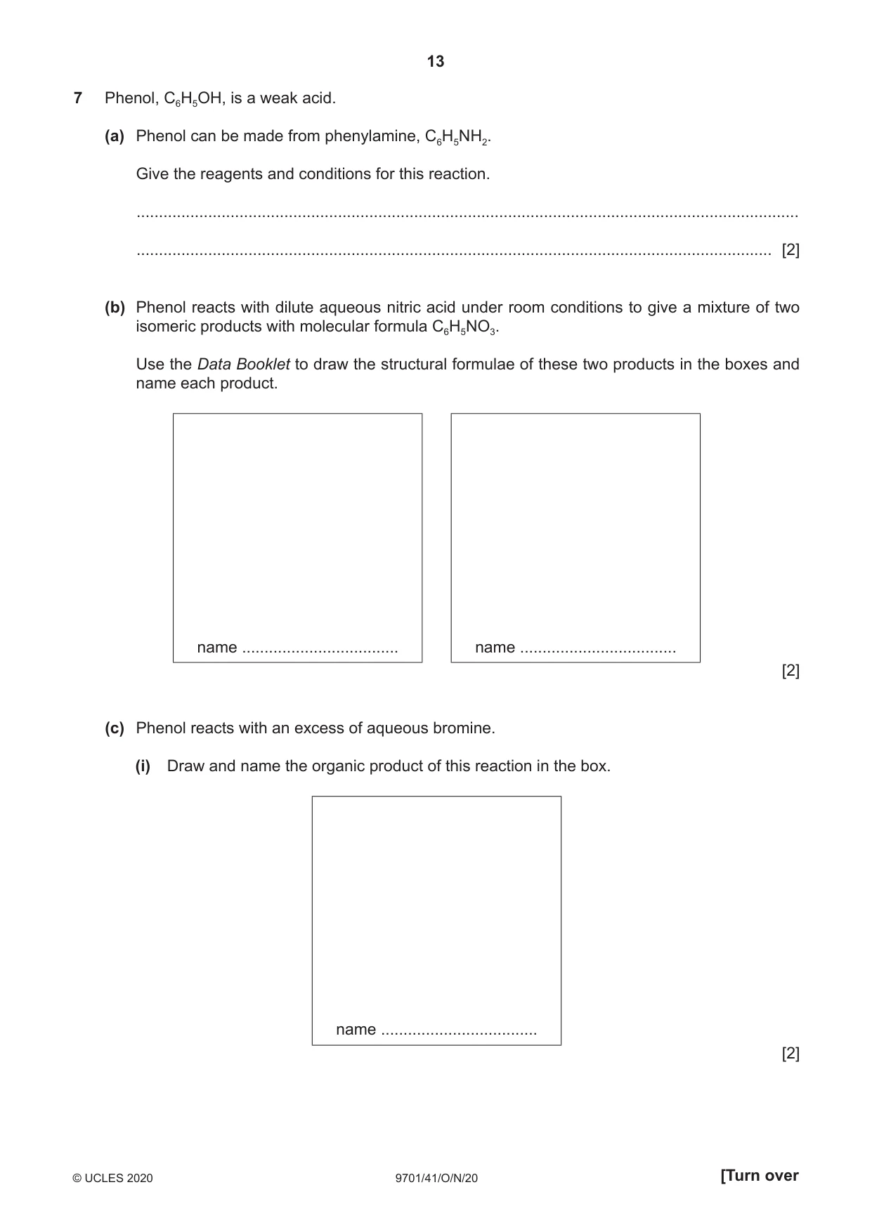 Cambridge A Level Chemistry 9701 2020 Oct/Nov Paper 4 · Variant 1 question paper, page 13 of 24