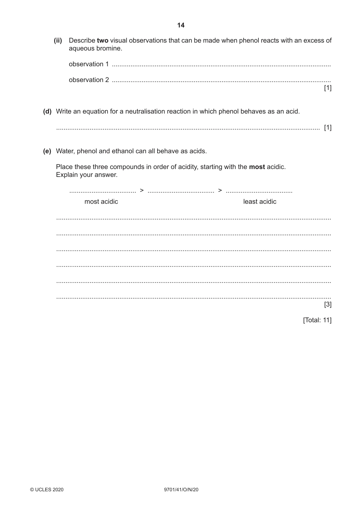 Cambridge A Level Chemistry 9701 2020 Oct/Nov Paper 4 · Variant 1 question paper, page 14 of 24