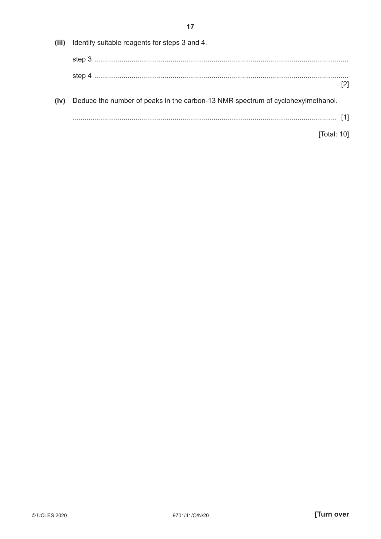 Cambridge A Level Chemistry 9701 2020 Oct/Nov Paper 4 · Variant 1 question paper, page 17 of 24