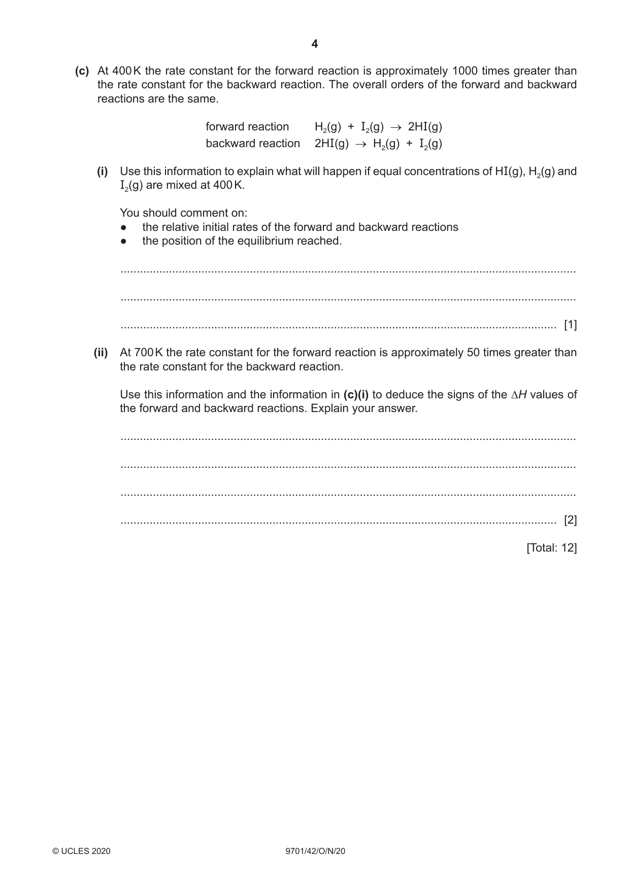 Cambridge A Level Chemistry 9701 2020 Oct/Nov Paper 4 · Variant 2 question paper, page 4 of 20