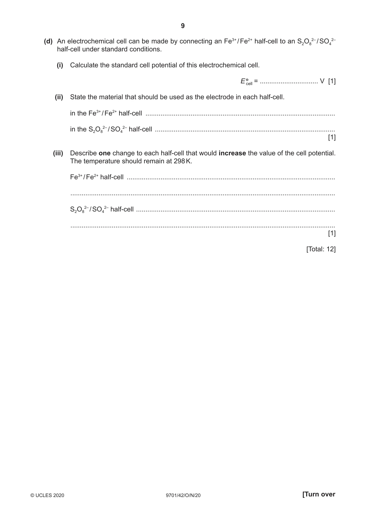 Cambridge A Level Chemistry 9701 2020 Oct/Nov Paper 4 · Variant 2 question paper, page 9 of 20