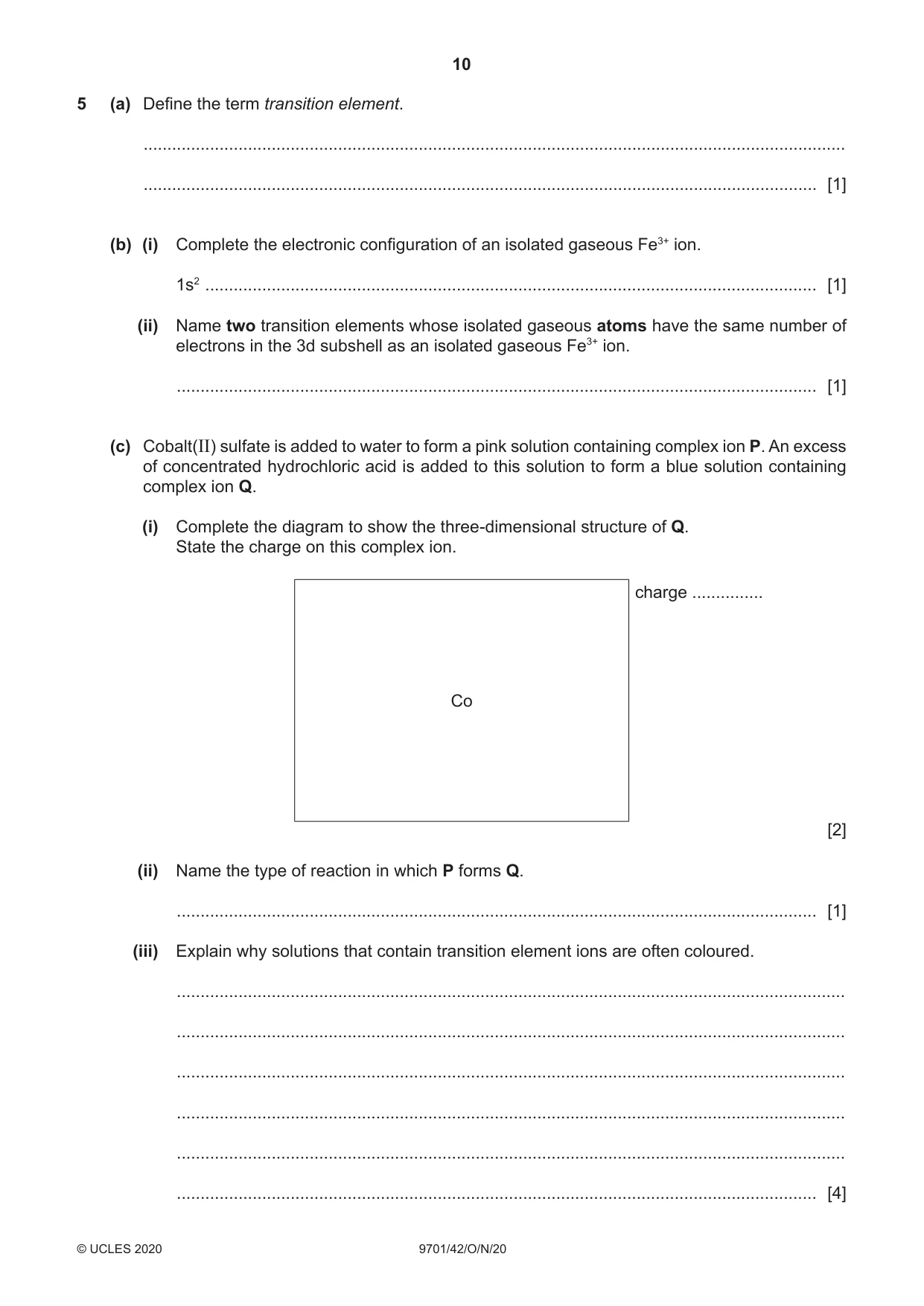Cambridge A Level Chemistry 9701 2020 Oct/Nov Paper 4 · Variant 2 question paper, page 10 of 20