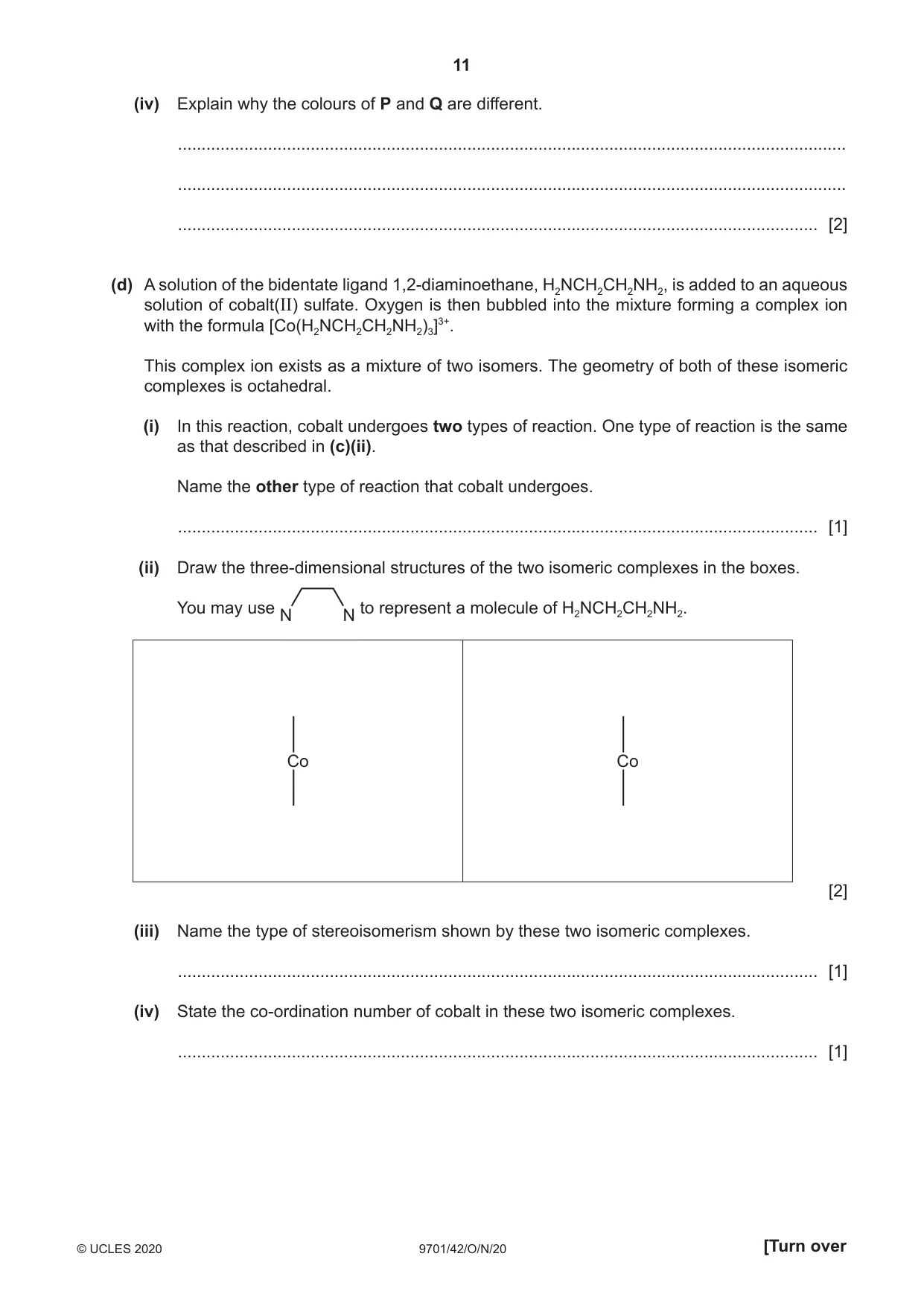 Cambridge A Level Chemistry 9701 2020 Oct/Nov Paper 4 · Variant 2 question paper, page 11 of 20