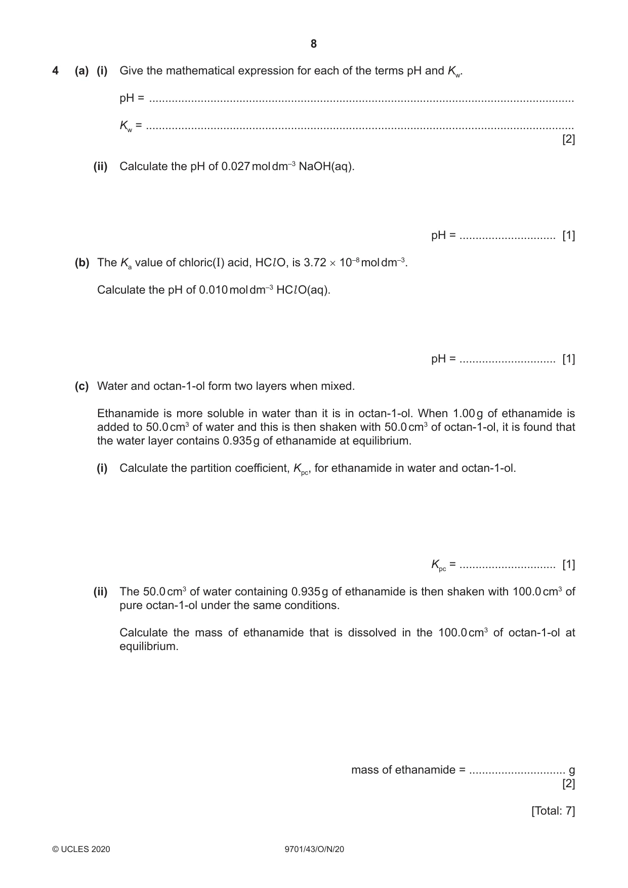Cambridge A Level Chemistry 9701 2020 Oct/Nov Paper 4 · Variant 3 question paper, page 8 of 24