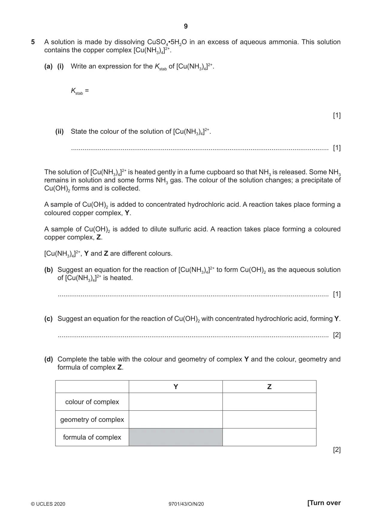 Cambridge A Level Chemistry 9701 2020 Oct/Nov Paper 4 · Variant 3 question paper, page 9 of 24
