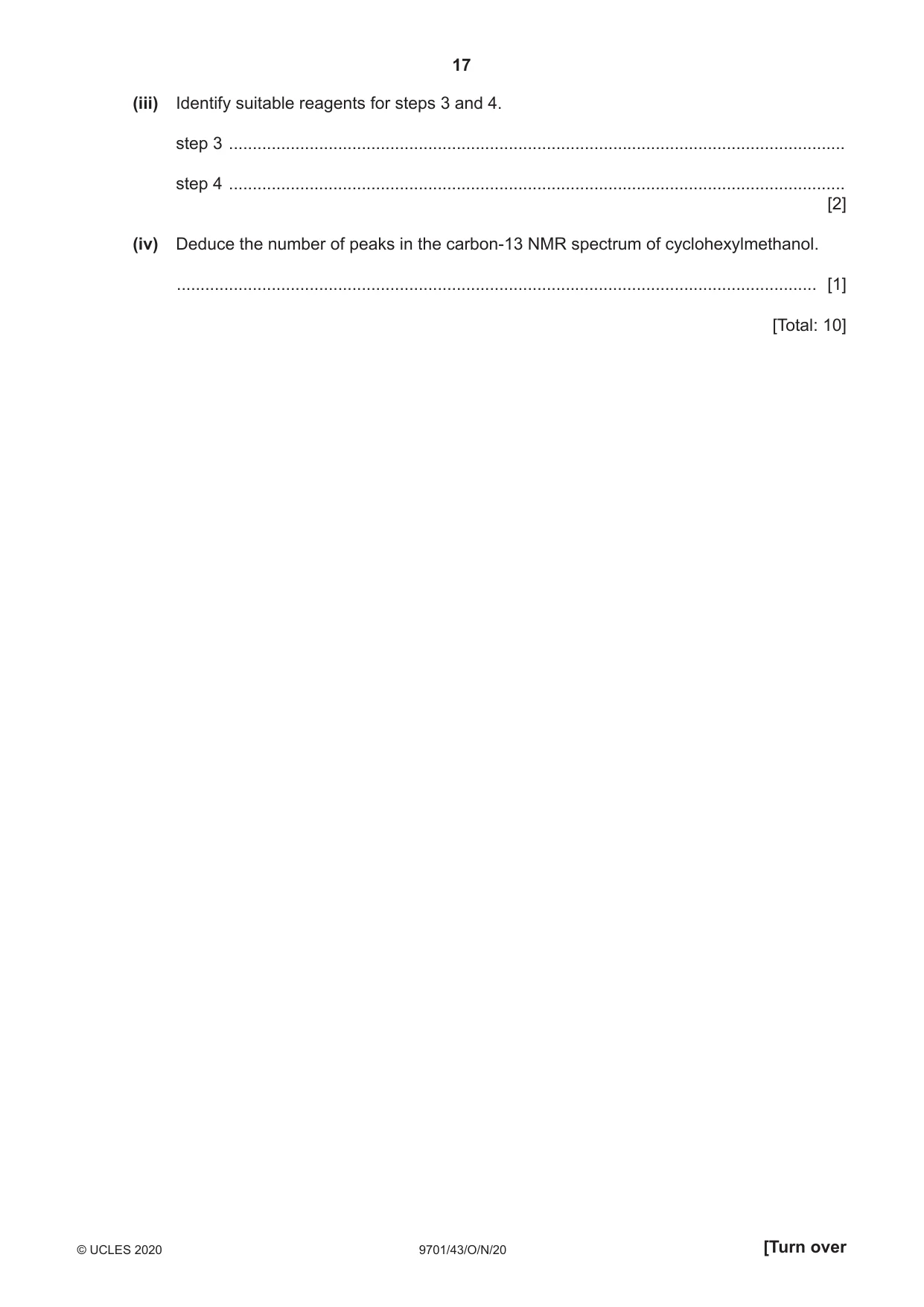 Cambridge A Level Chemistry 9701 2020 Oct/Nov Paper 4 · Variant 3 question paper, page 17 of 24