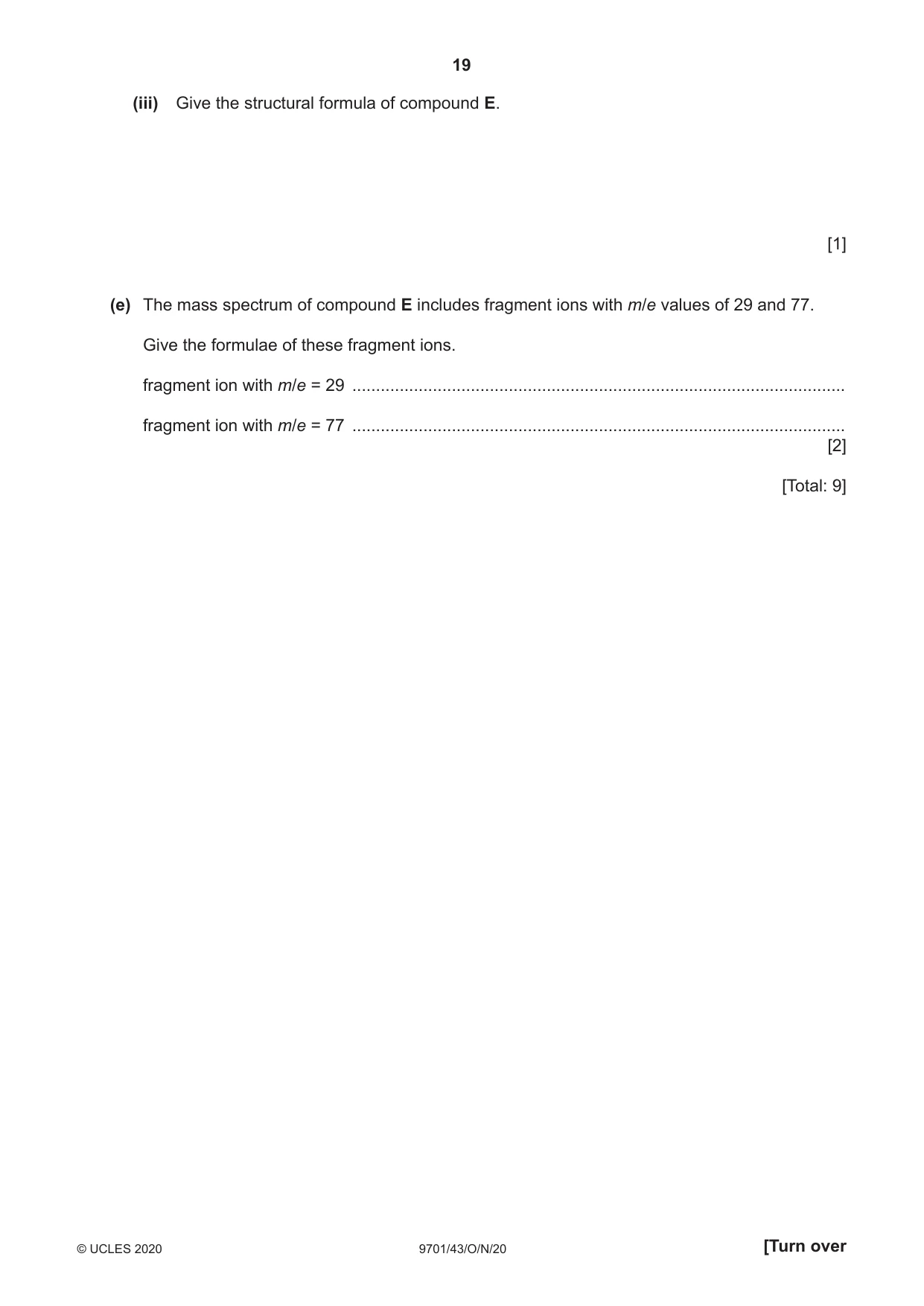 Cambridge A Level Chemistry 9701 2020 Oct/Nov Paper 4 · Variant 3 question paper, page 19 of 24