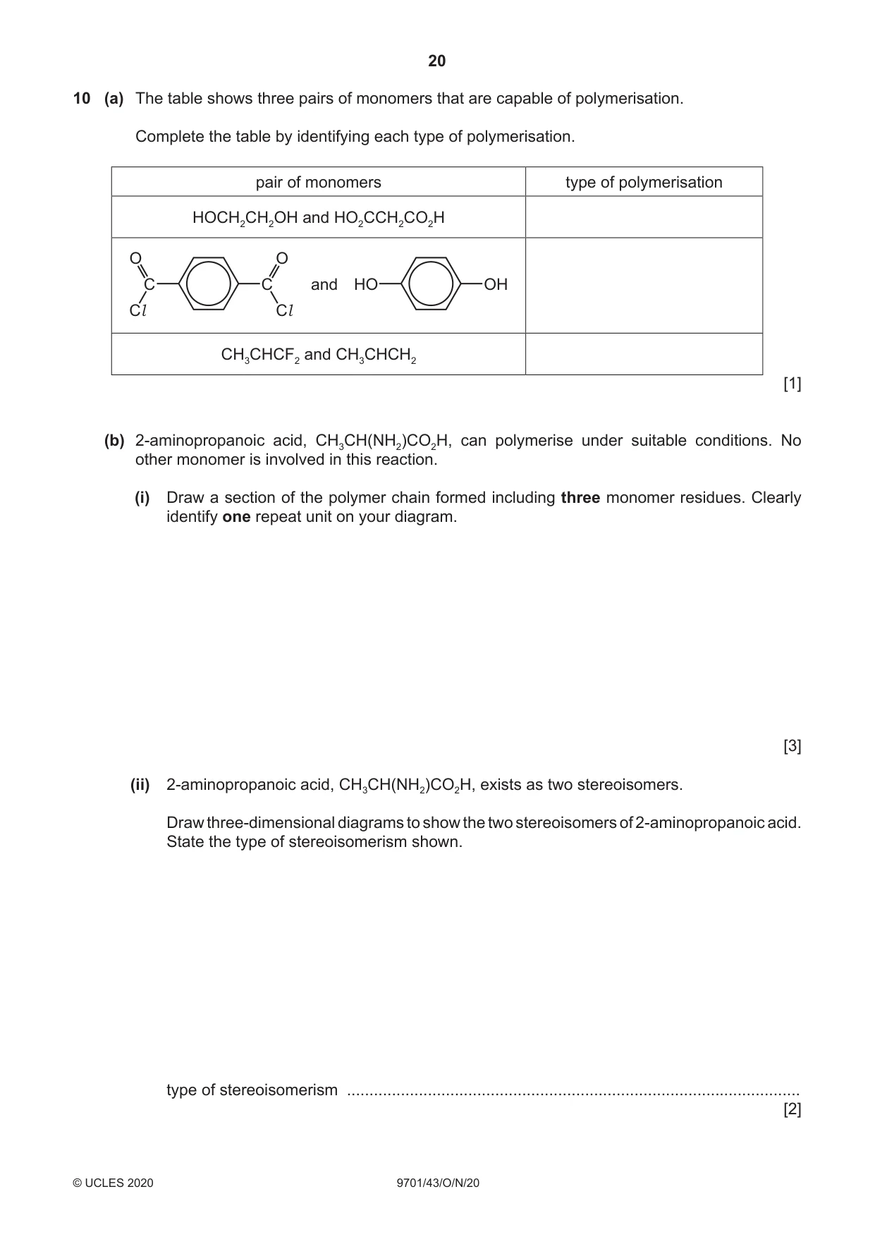 Cambridge A Level Chemistry 9701 2020 Oct/Nov Paper 4 · Variant 3 question paper, page 20 of 24