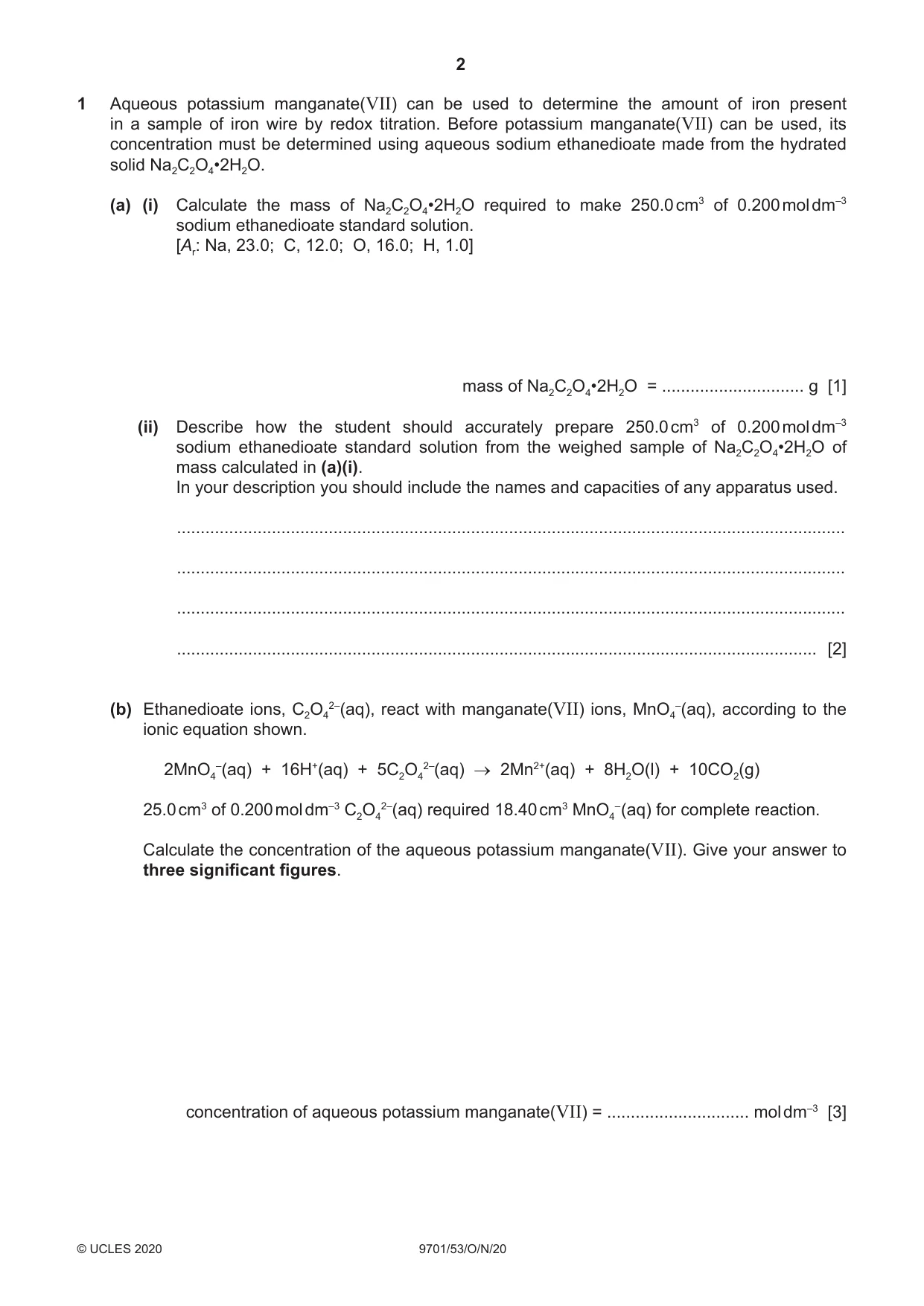 Cambridge A Level Chemistry 9701 2020 Oct/Nov Paper 5 · Variant 3 question paper, page 2 of 12