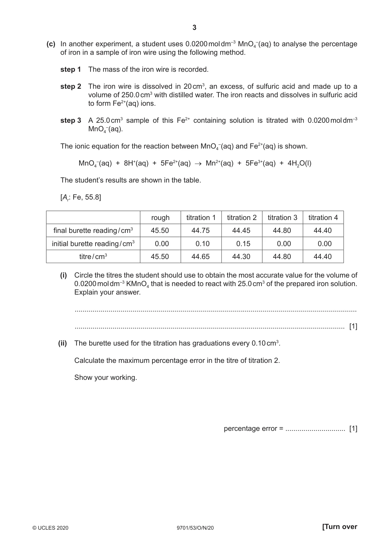 Cambridge A Level Chemistry 9701 2020 Oct/Nov Paper 5 · Variant 3 question paper, page 3 of 12