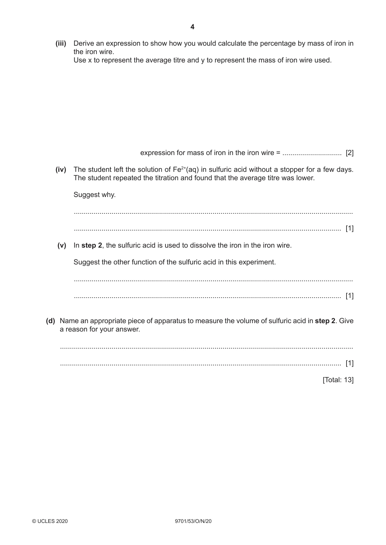 Cambridge A Level Chemistry 9701 2020 Oct/Nov Paper 5 · Variant 3 question paper, page 4 of 12