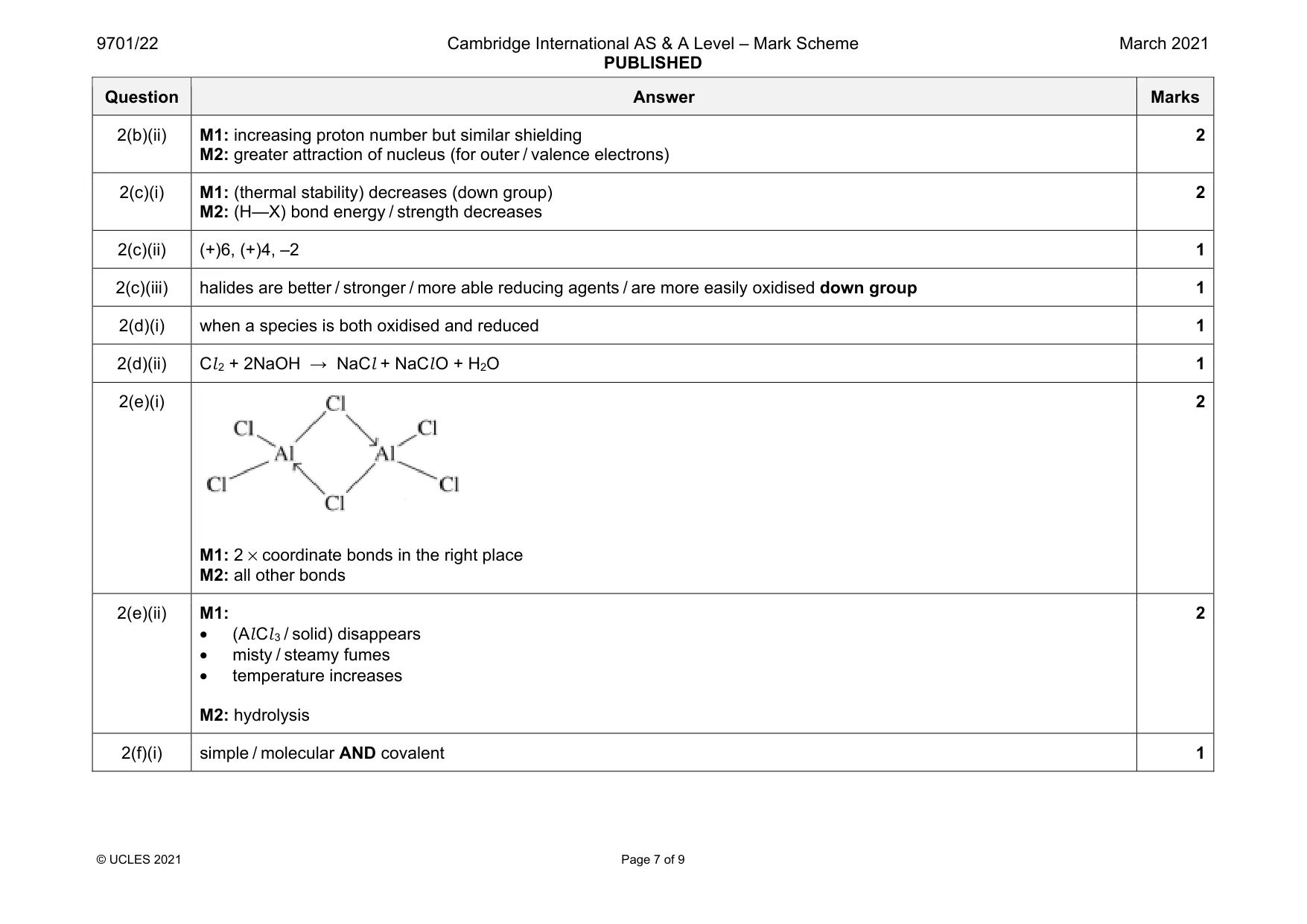 Mark scheme, page 7 of 9