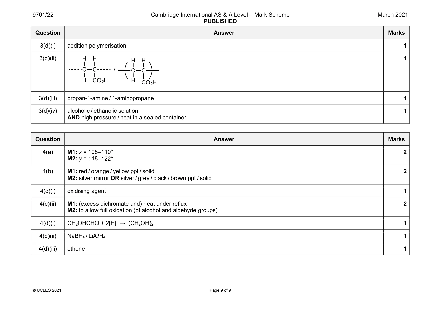 Mark scheme, page 9 of 9