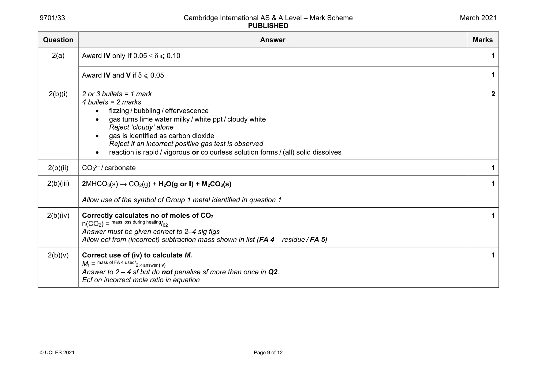 Mark scheme, page 9 of 12
