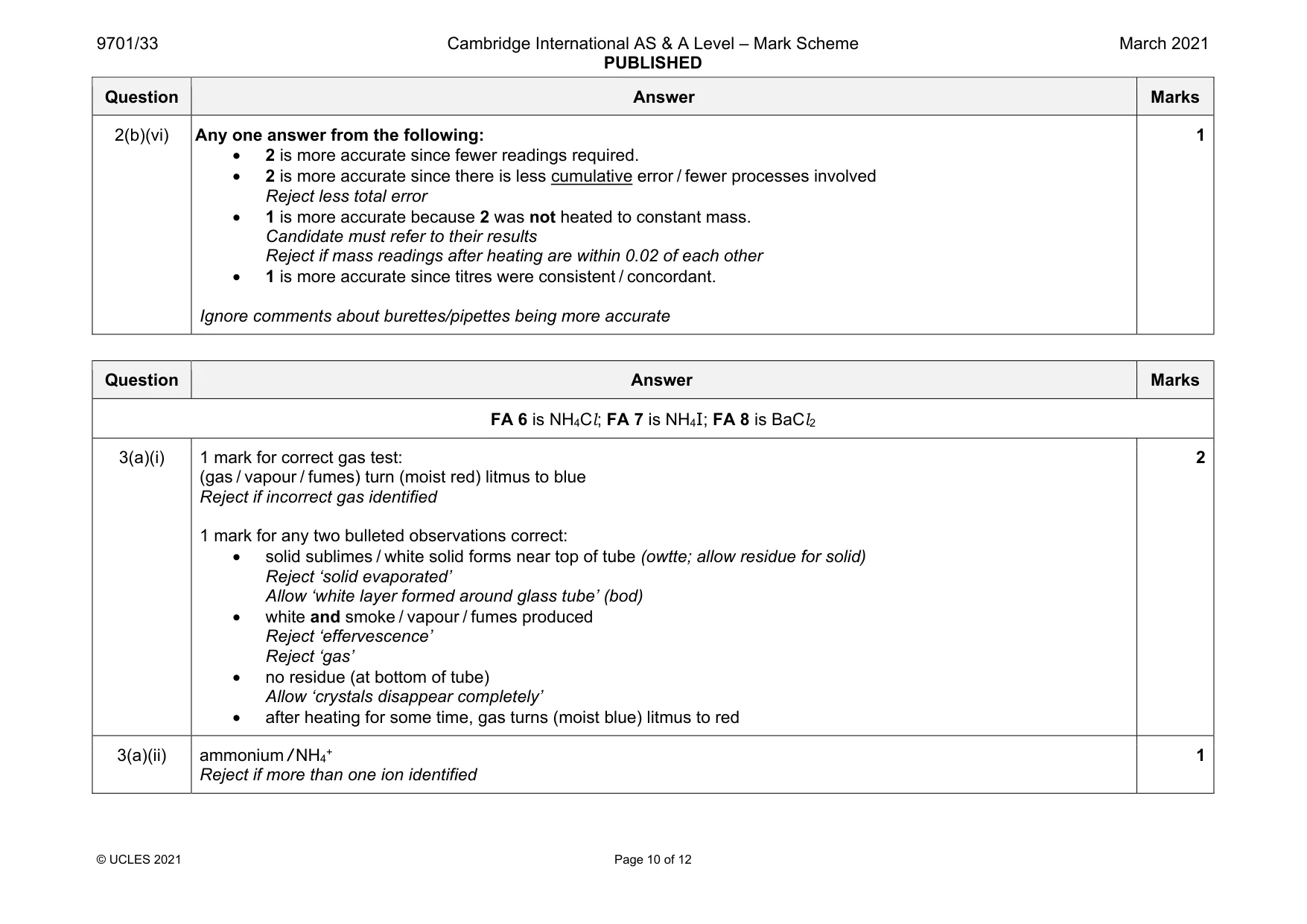 Mark scheme, page 10 of 12