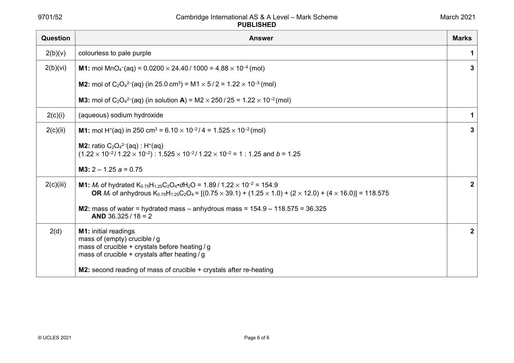 Mark scheme, page 6 of 6