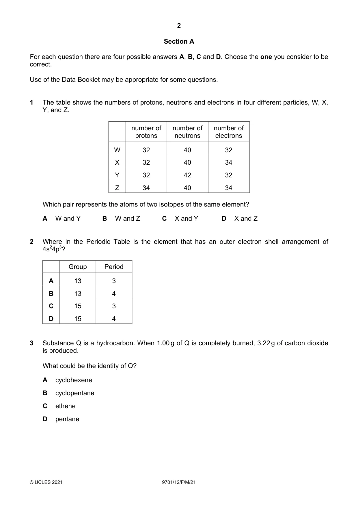 Cambridge A Level Chemistry 9701 2021 Feb/March Paper 1 · Variant 2 question paper, page 2 of 16