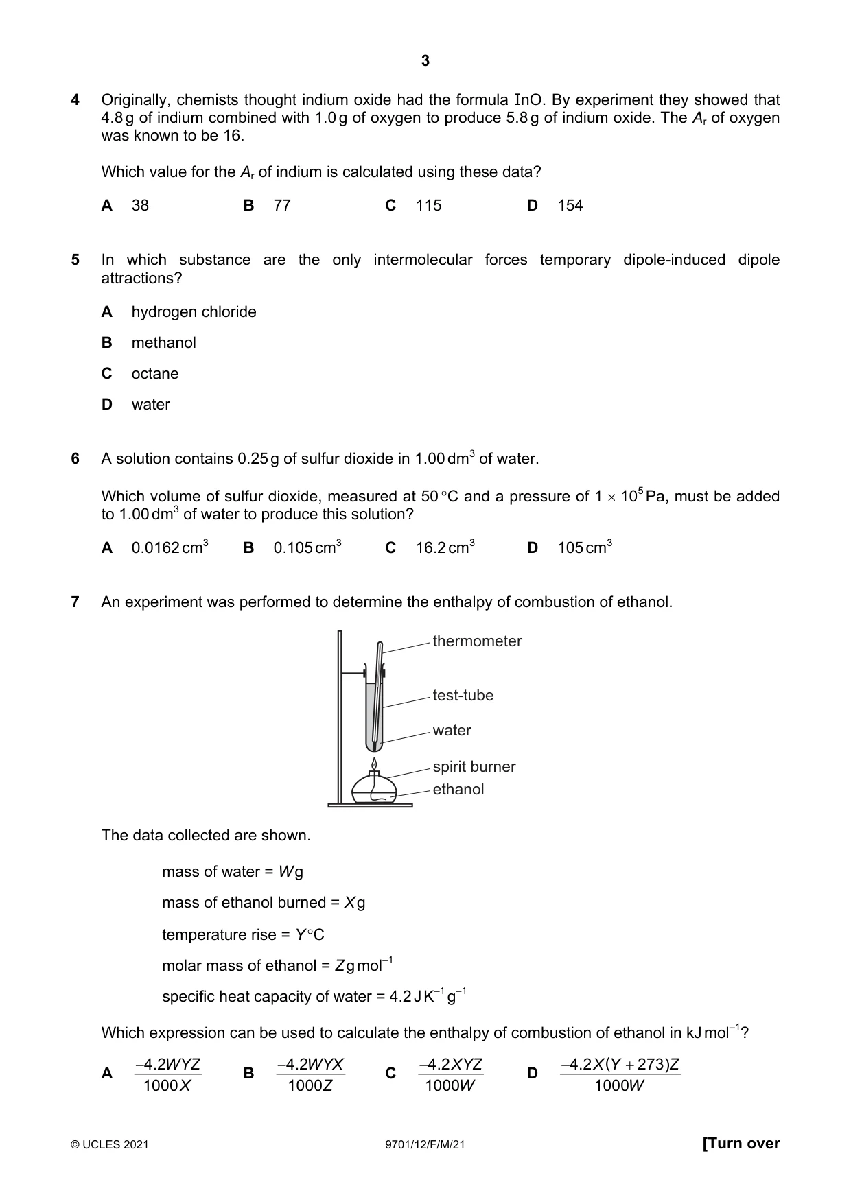 Cambridge A Level Chemistry 9701 2021 Feb/March Paper 1 · Variant 2 question paper, page 3 of 16