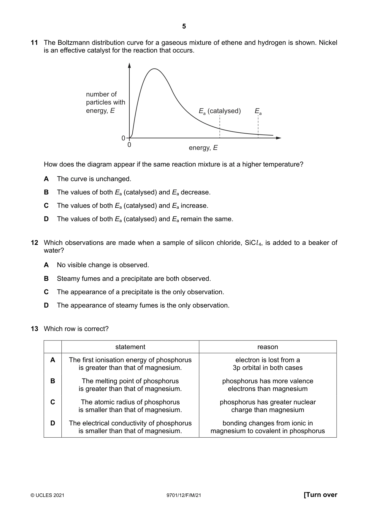 Cambridge A Level Chemistry 9701 2021 Feb/March Paper 1 · Variant 2 question paper, page 5 of 16