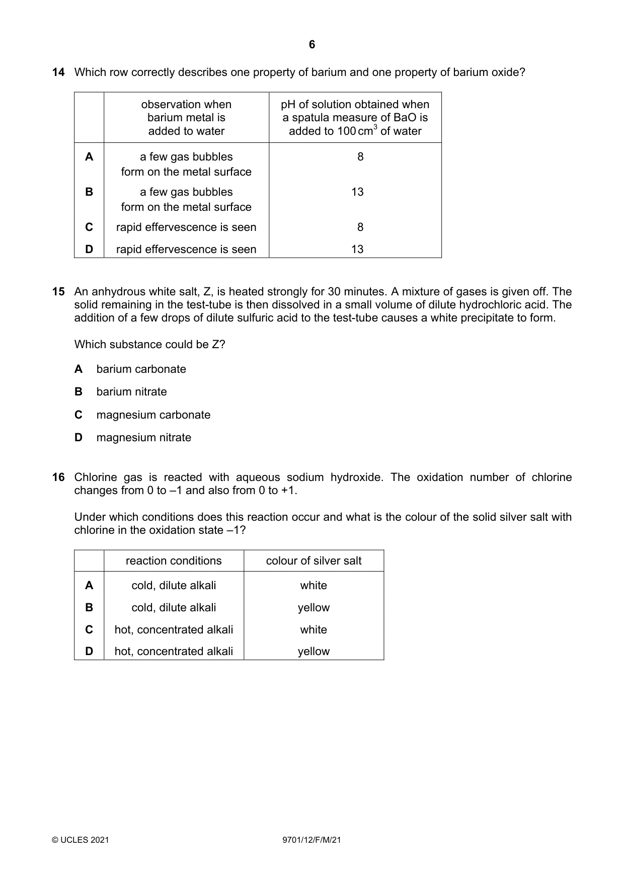 Cambridge A Level Chemistry 9701 2021 Feb/March Paper 1 · Variant 2 question paper, page 6 of 16