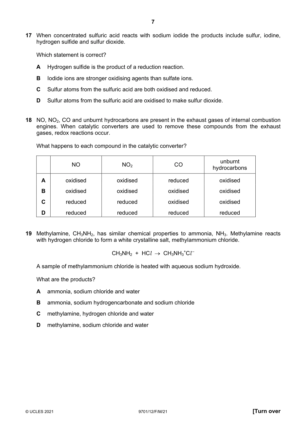 Cambridge A Level Chemistry 9701 2021 Feb/March Paper 1 · Variant 2 question paper, page 7 of 16