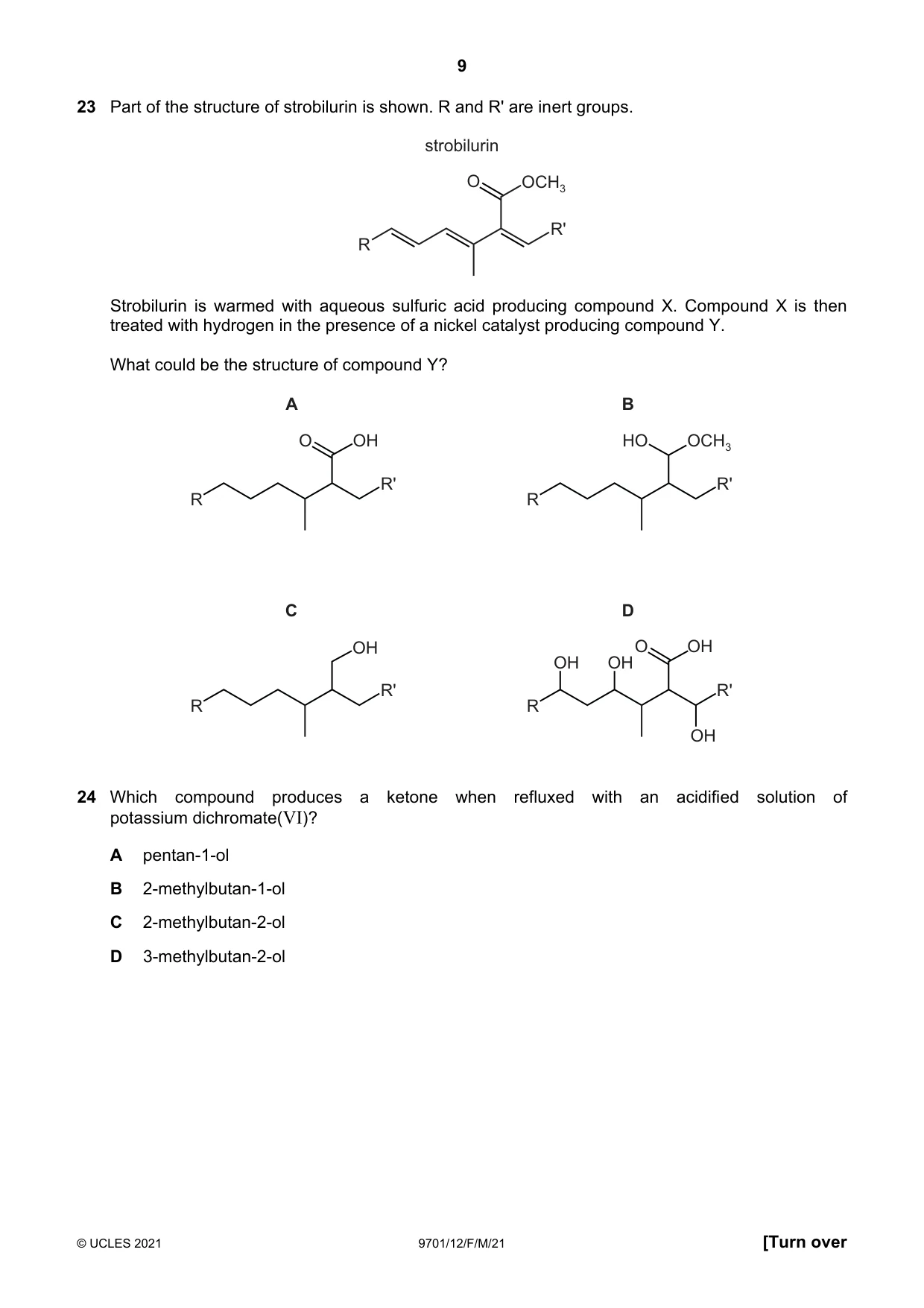 Cambridge A Level Chemistry 9701 2021 Feb/March Paper 1 · Variant 2 question paper, page 9 of 16