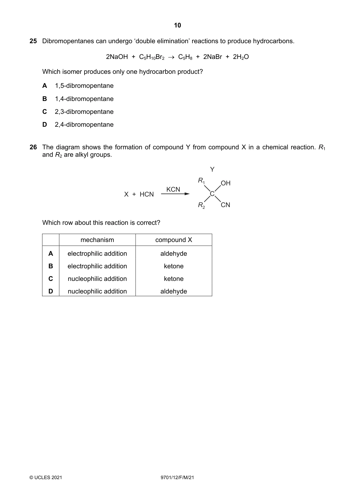 Cambridge A Level Chemistry 9701 2021 Feb/March Paper 1 · Variant 2 question paper, page 10 of 16