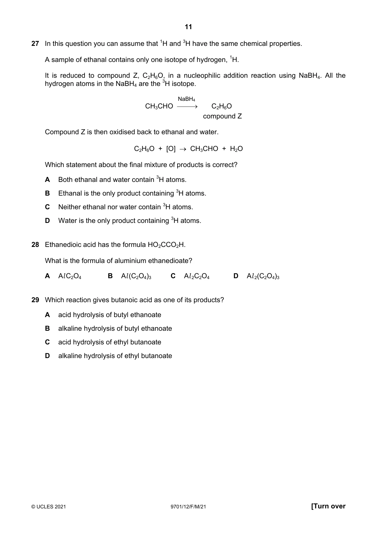 Cambridge A Level Chemistry 9701 2021 Feb/March Paper 1 · Variant 2 question paper, page 11 of 16