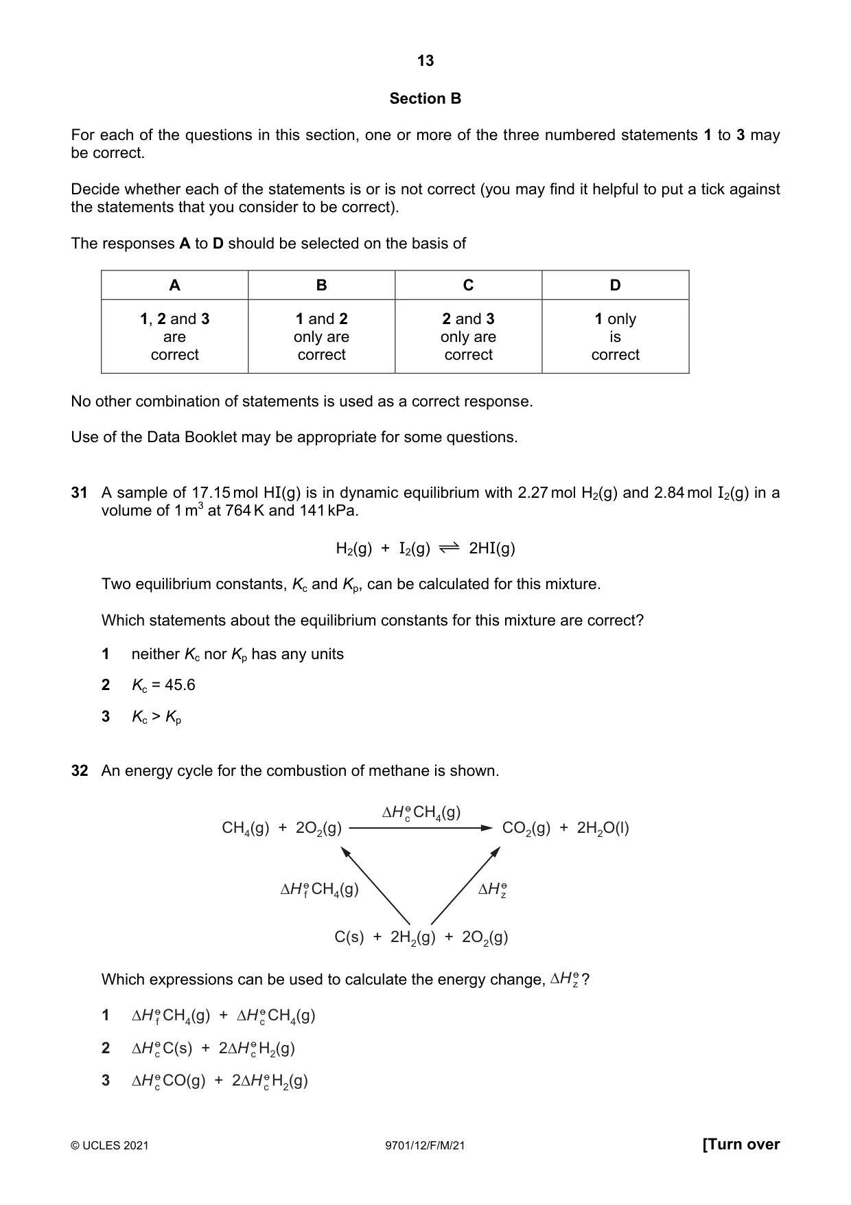 Cambridge A Level Chemistry 9701 2021 Feb/March Paper 1 · Variant 2 question paper, page 13 of 16