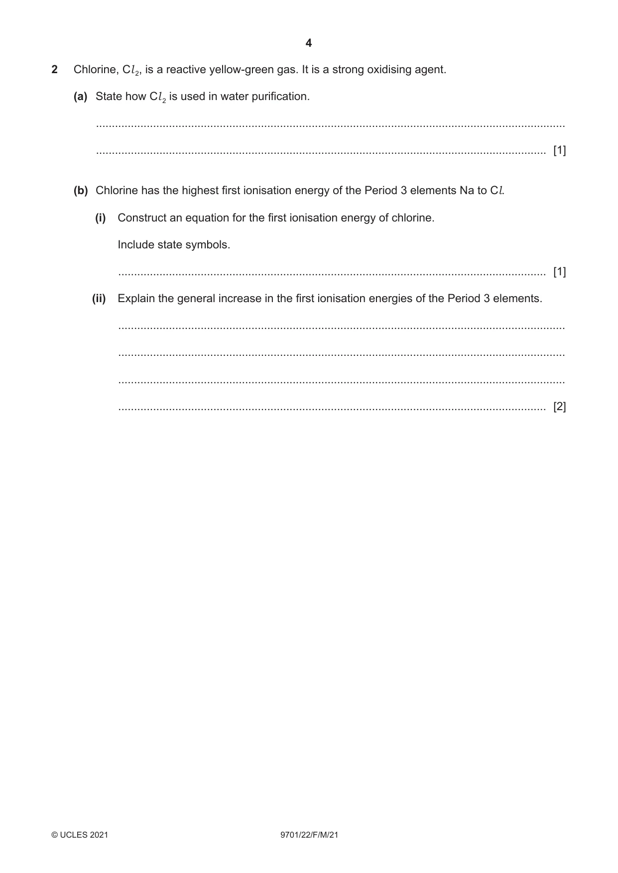 Cambridge A Level Chemistry 9701 2021 Feb/March Paper 2 · Variant 2 question paper, page 4 of 12