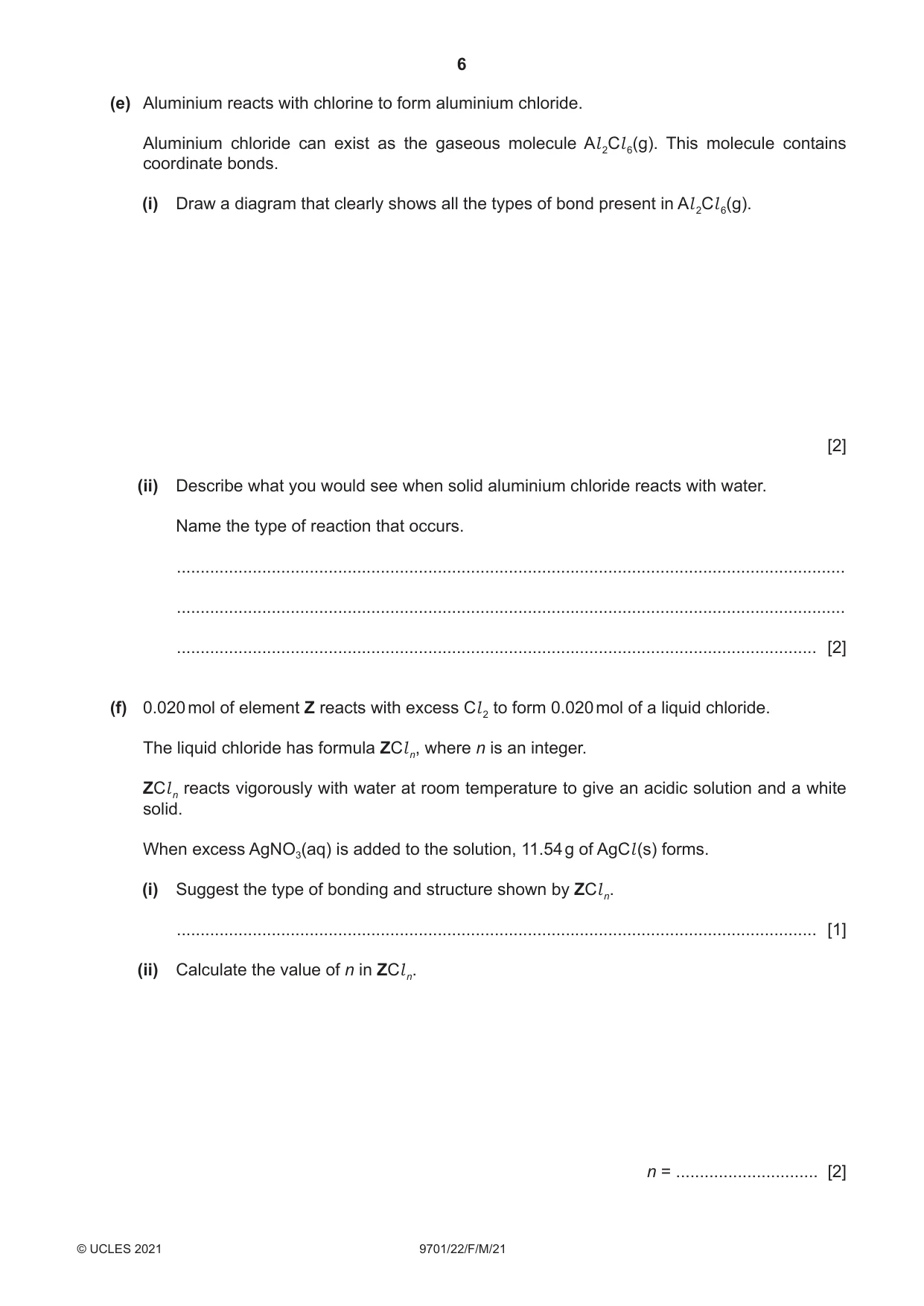 Cambridge A Level Chemistry 9701 2021 Feb/March Paper 2 · Variant 2 question paper, page 6 of 12