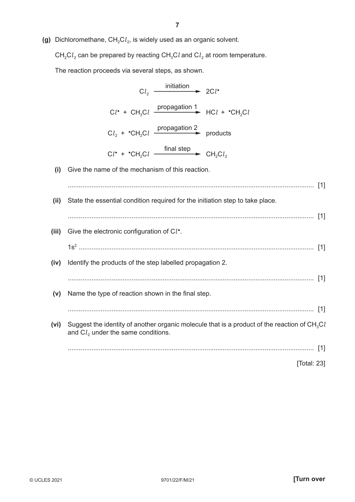 Cambridge A Level Chemistry 9701 2021 Feb/March Paper 2 · Variant 2 question paper, page 7 of 12