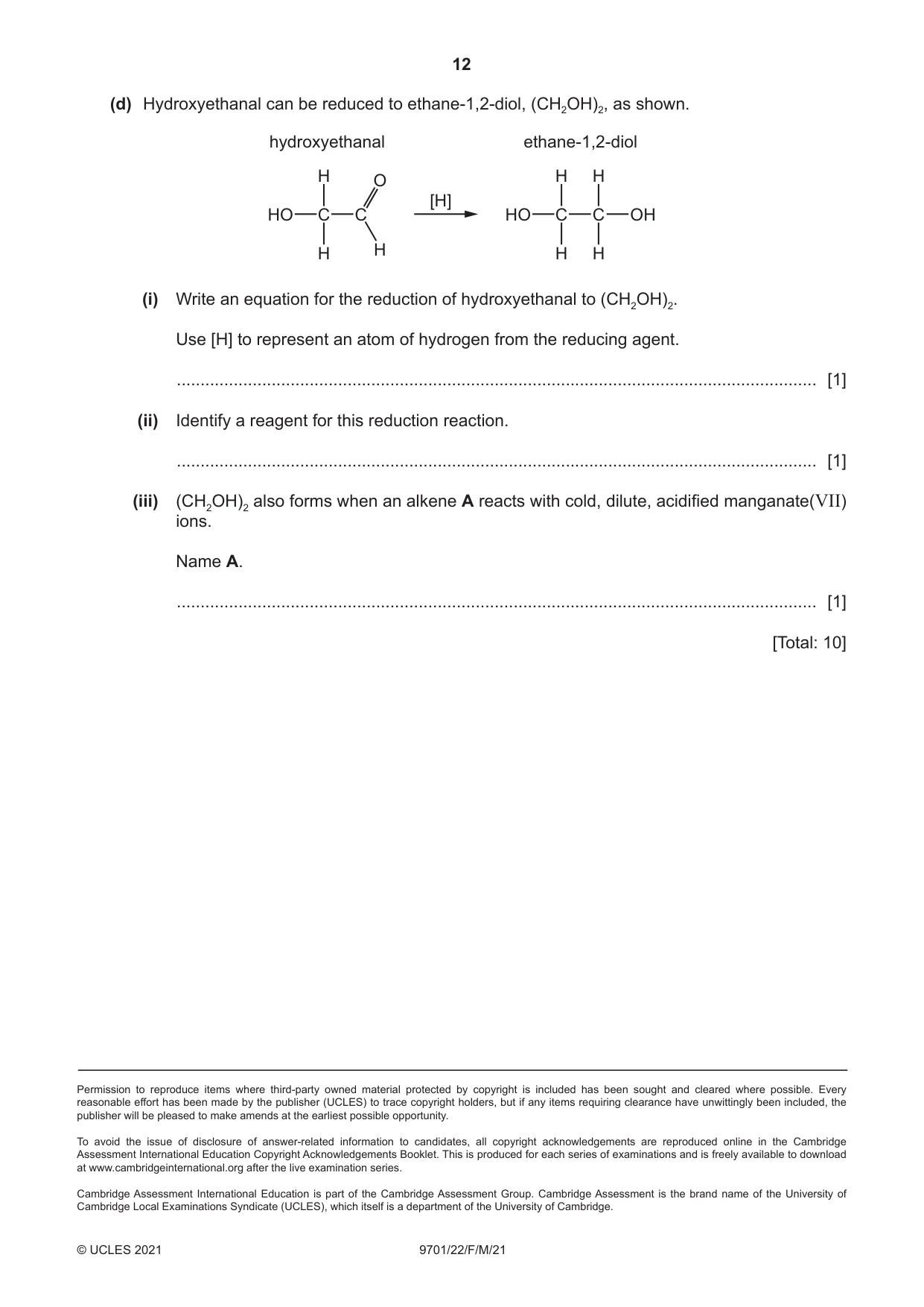 Cambridge A Level Chemistry 9701 2021 Feb/March Paper 2 · Variant 2 question paper, page 12 of 12